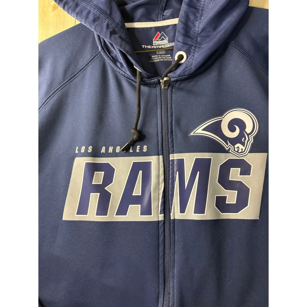 Majestic Los Angeles Rams Full Zip Hoodie Mens Large Navy Blue Therma Base Jacke